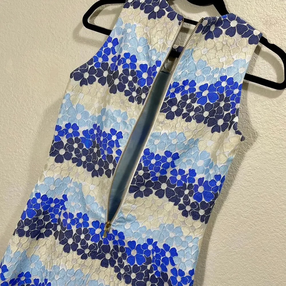 Sara Campbell Sleeveless Sheath Dress Blue Floral Textured Size 8 Boutique Y2K - Picture 7 of 12